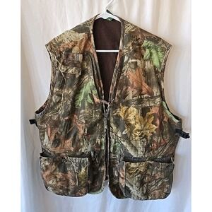 Cabelas Advantage Timber Hunting Vest Camo Size L Zip-up Adjustable Side Straps